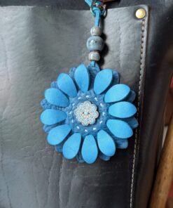 Flower Power Button Leather Purse Charm-#239