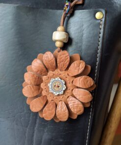 Flower Power Button Leather Purse Charm-#241