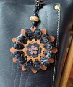 Flower Power Button Leather Purse Charm-#245