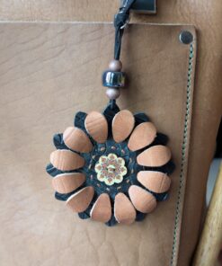 Flower Power Button Leather Purse Charm-#243
