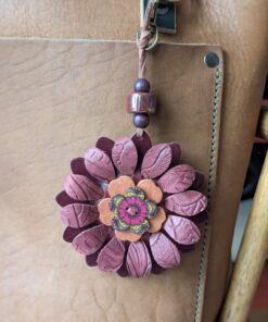 Flower Power Button Leather Purse Charm-#244
