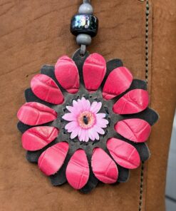 Flower Power Button Leather Purse Charm-#251
