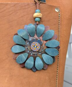 Flower Power Button Leather Purse Charm-#250