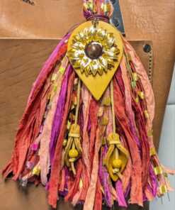 "Sunflowers & Lilies" Boho Silk Purse Charm #261