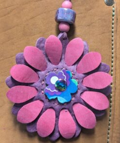 Flower Power Button Leather Purse Charm-#255