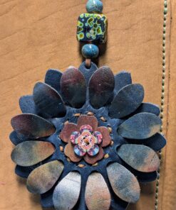 Flower Power Button Leather Purse Charm-#257
