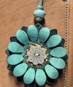 Flower Power Button Leather Purse Charm-#258