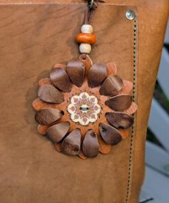 Flower Power Button Leather Purse Charm-#269