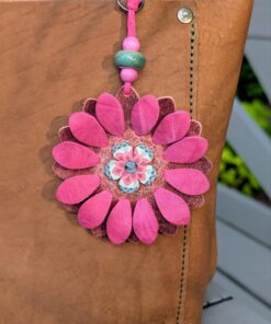 Flower Power Button Leather Purse Charm-#270