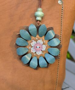 Flower Power Button Leather Purse Charm-#266