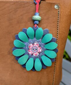 Flower Power Button Leather Purse Charm-#268