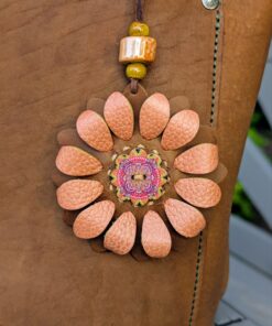 Flower Power Button Leather Purse Charm-#265