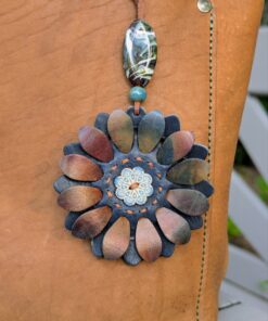 Flower Power Button Leather Purse Charm-#264