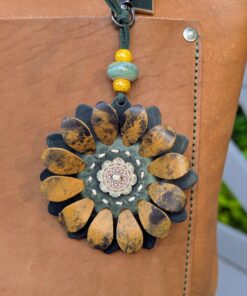 Flower Power Button Leather Purse Charm-#267