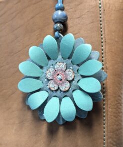 Flower Power Button Leather Purse Charm-#271