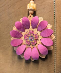 Flower Power Button Leather Purse Charm-#277