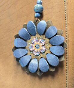 Flower Power Button Leather Purse Charm-#272