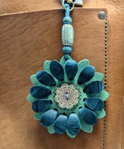 Flower Power Button Leather Purse Charm-#291