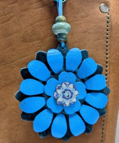 Flower Power Button Leather Purse Charm-#292