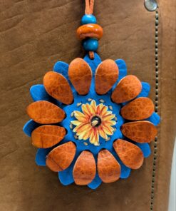 Flower Power Button Leather Purse Charm-#293