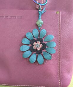 Flower Power Button Leather Purse Charm-#301