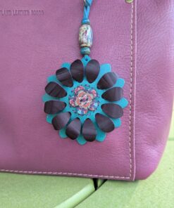 Flower Power Button Leather Purse Charm-#302