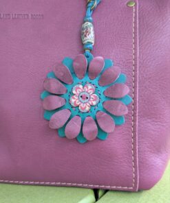 Flower Power Button Leather Purse Charm-#300