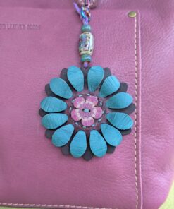 Flower Power Button Leather Purse Charm-#297