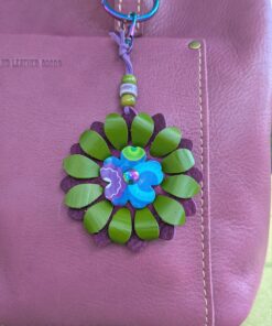 Flower Power Button Leather Purse Charm-#298