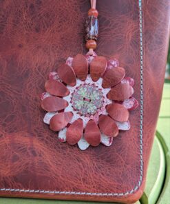 Flower Power Button Leather Purse Charm-#299