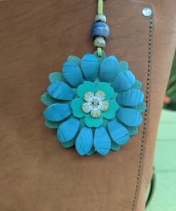 Flower Power Button Leather Purse Charm-#303