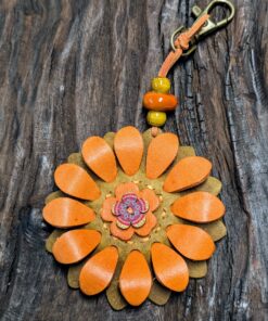 Flower Power Button Leather Purse Charm-#312