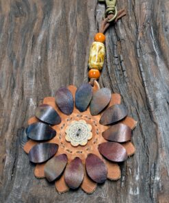 Flower Power Button Leather Purse Charm-#314