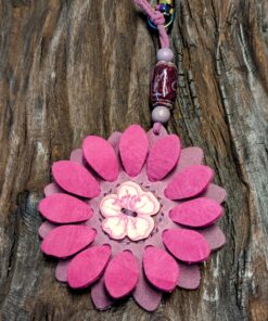 Flower Power Button Leather Purse Charm-#315