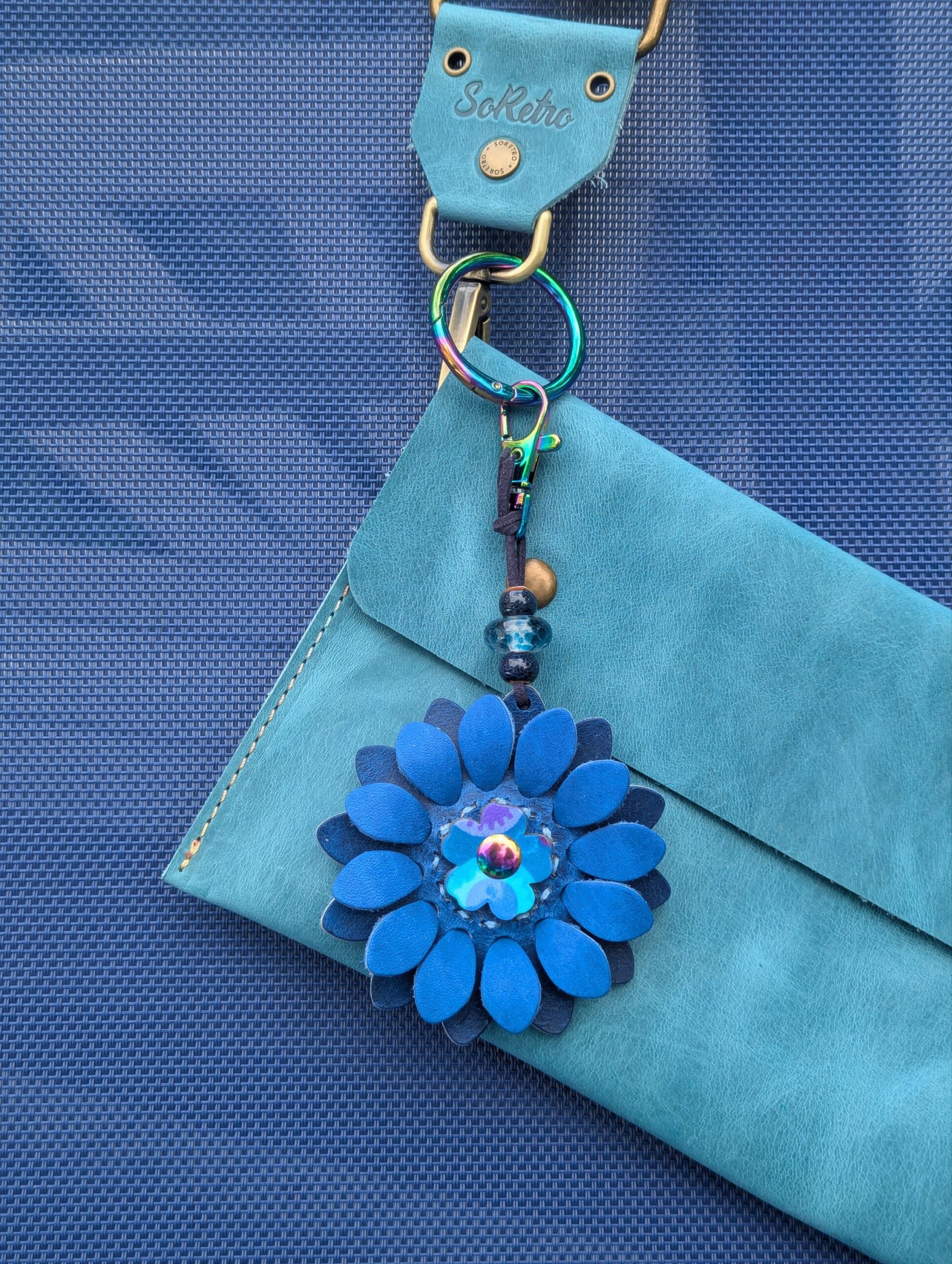 Flower Power Leather Purse Charm-#330