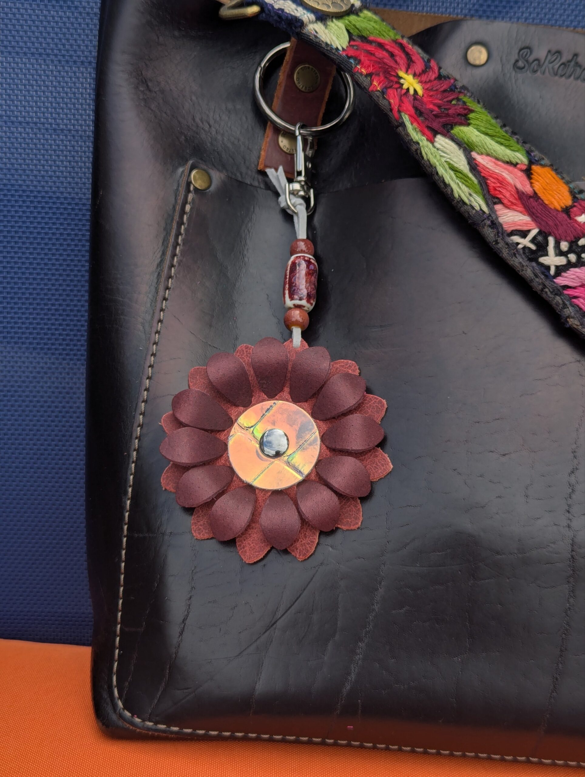 Flower Power Leather Purse Charm-#332