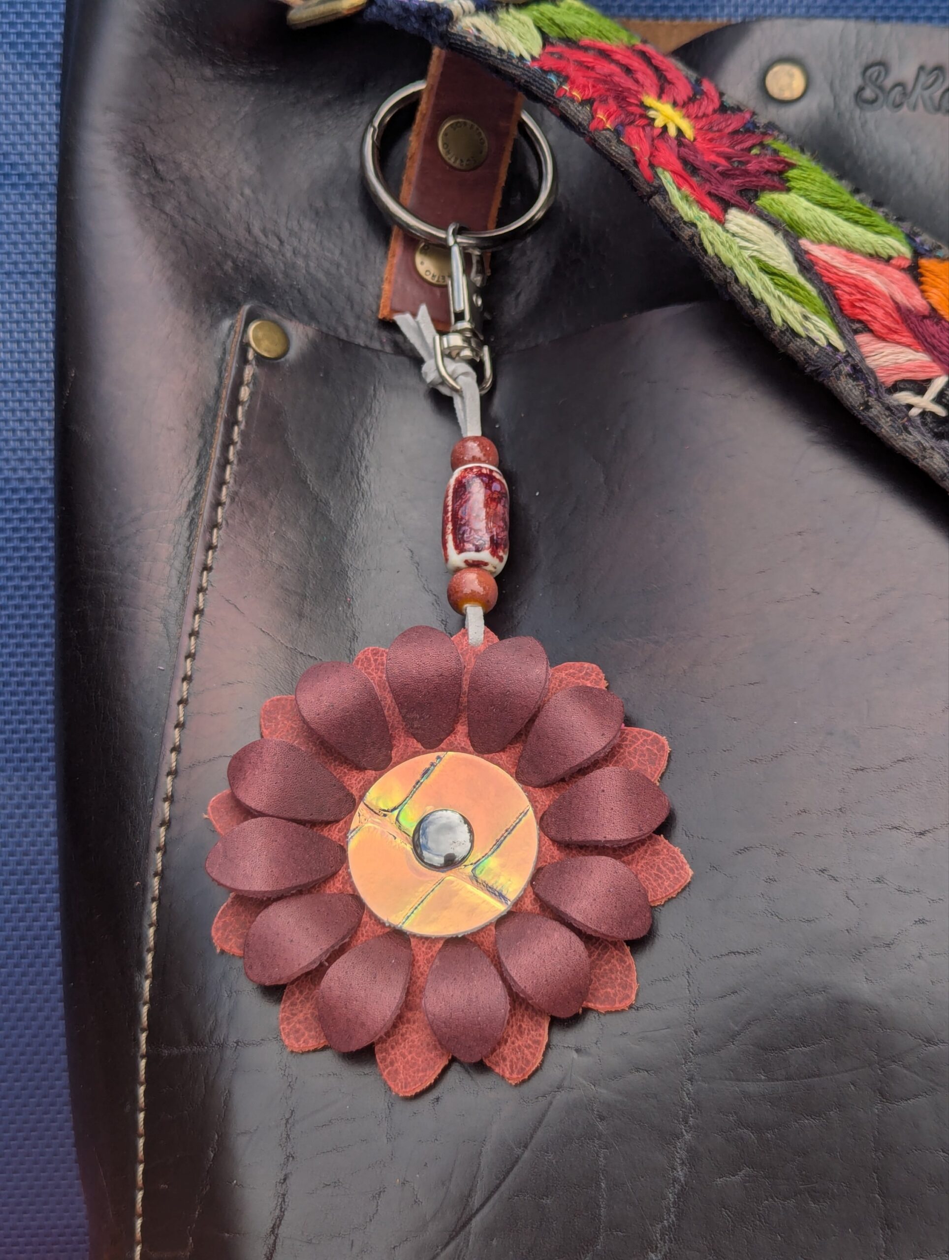 Flower Power Leather Purse Charm-#332 - Image 2