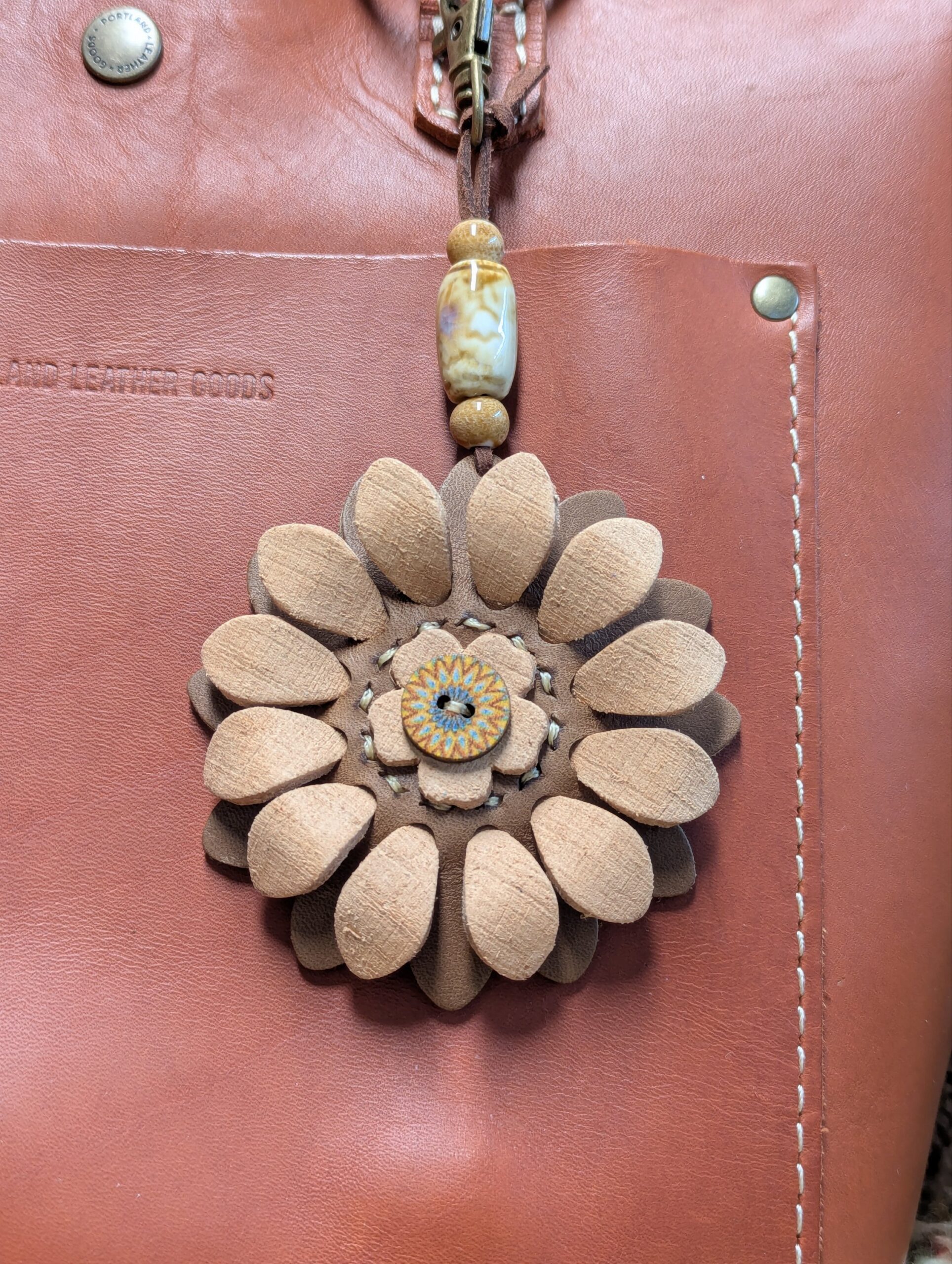 Flower Power Button Leather Purse Charm-#377
