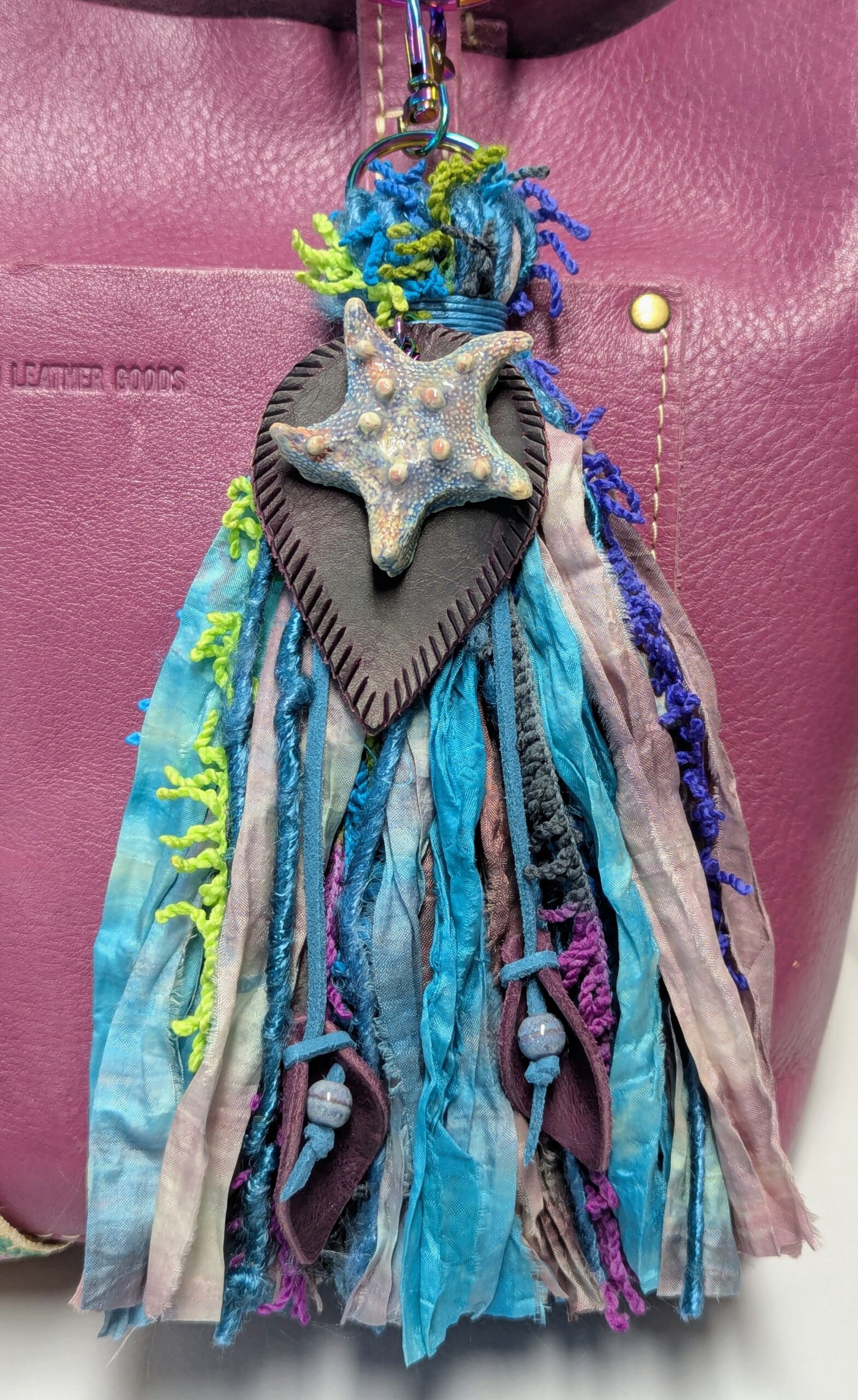 "Starfish & Lilies" Boho Silk Purse Charm-#392