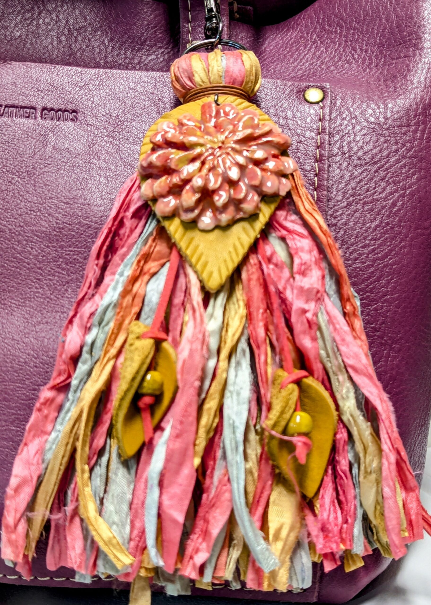 "Chrysanthemum & Lilies" Boho Silk Purse Charm-#388