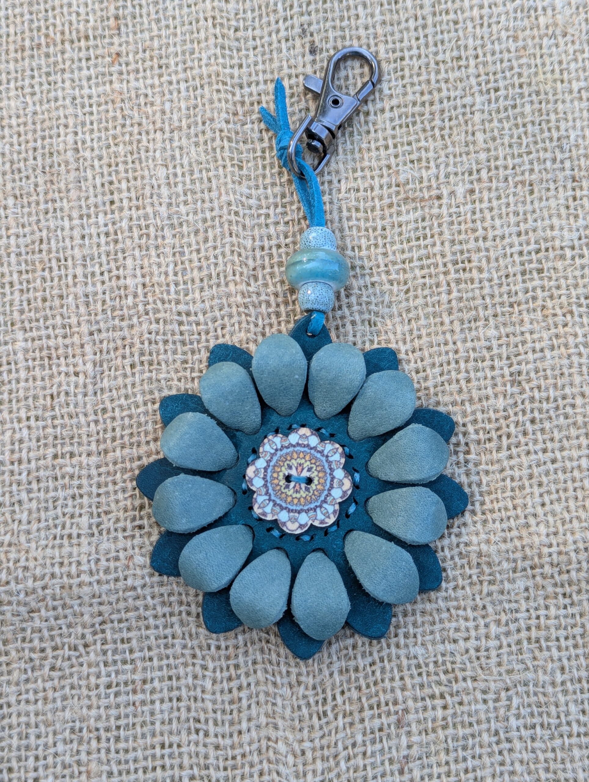 Flower Power Button Leather Purse Charm-#413