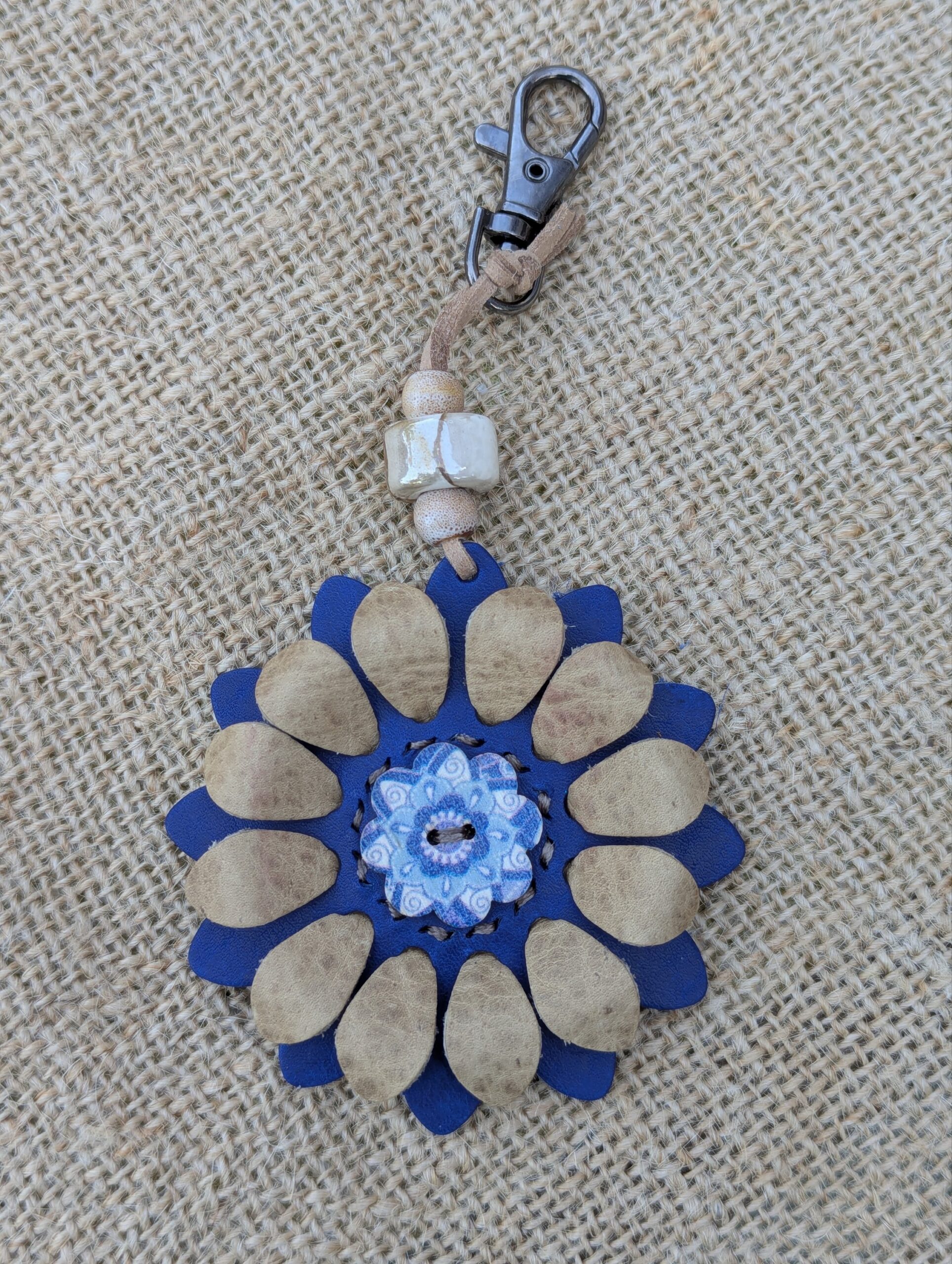 Flower Power Button Leather Purse Charm-#405