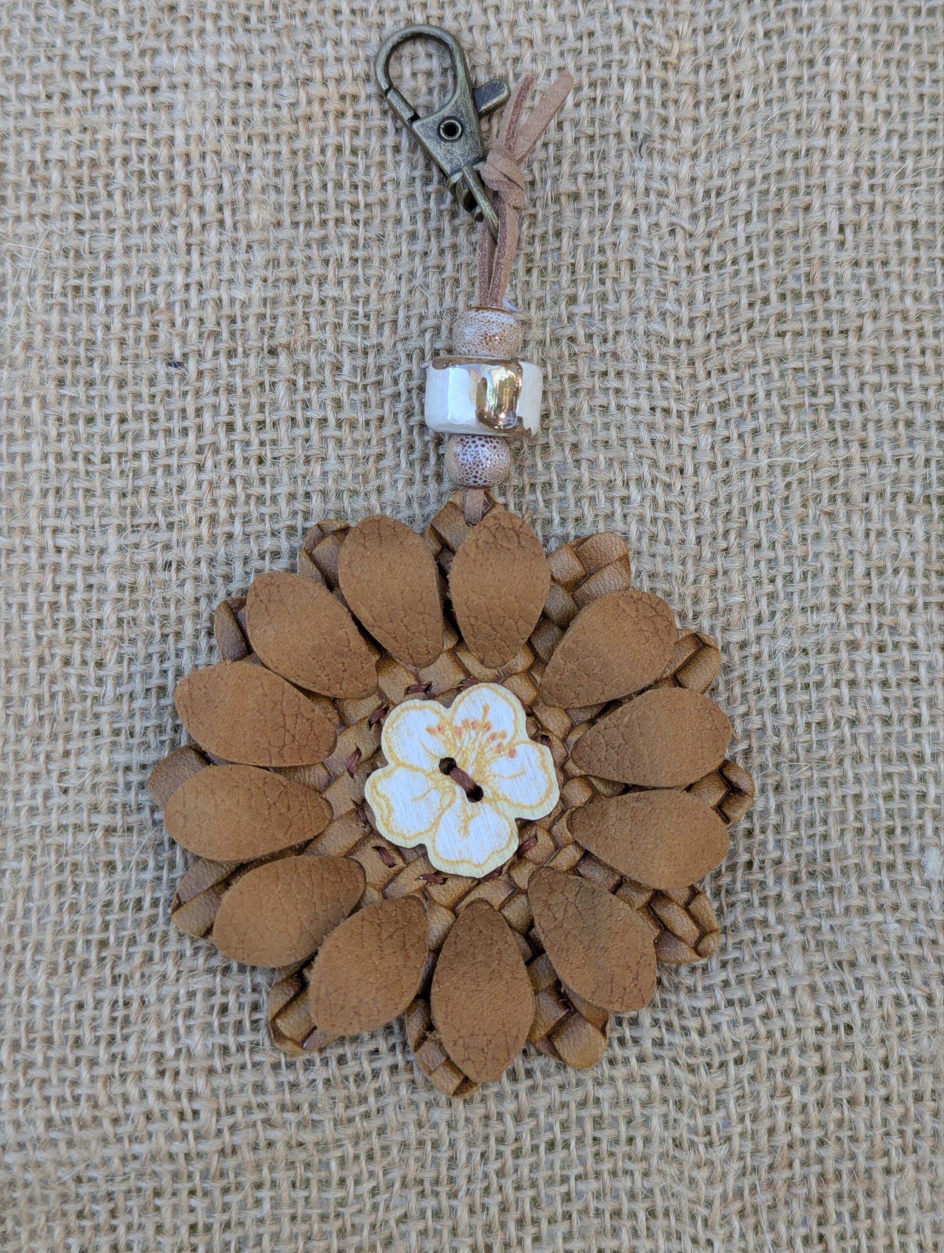 Flower Power Button Leather Purse Charm-#403