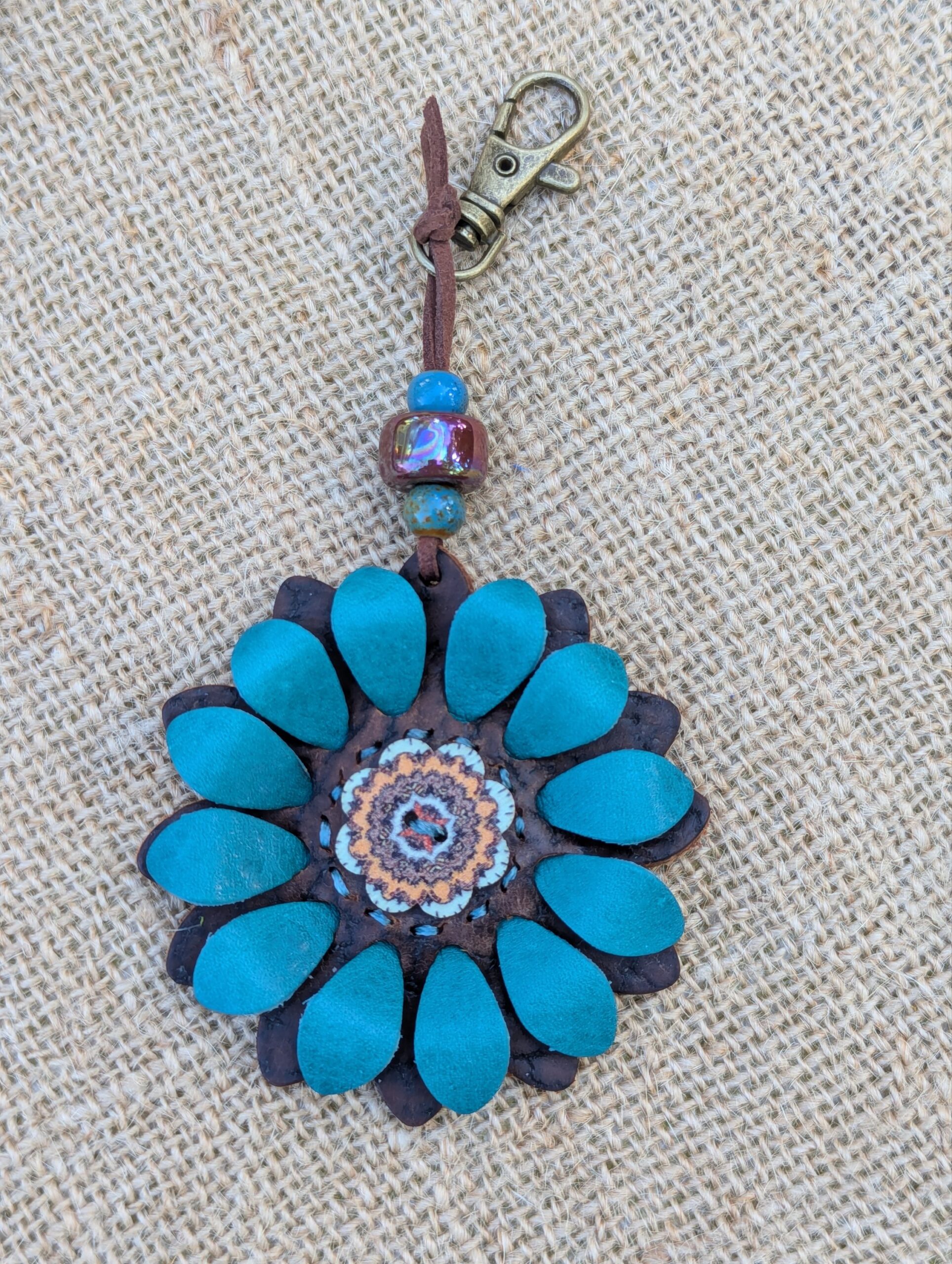 Flower Power Button Leather Purse Charm-#423