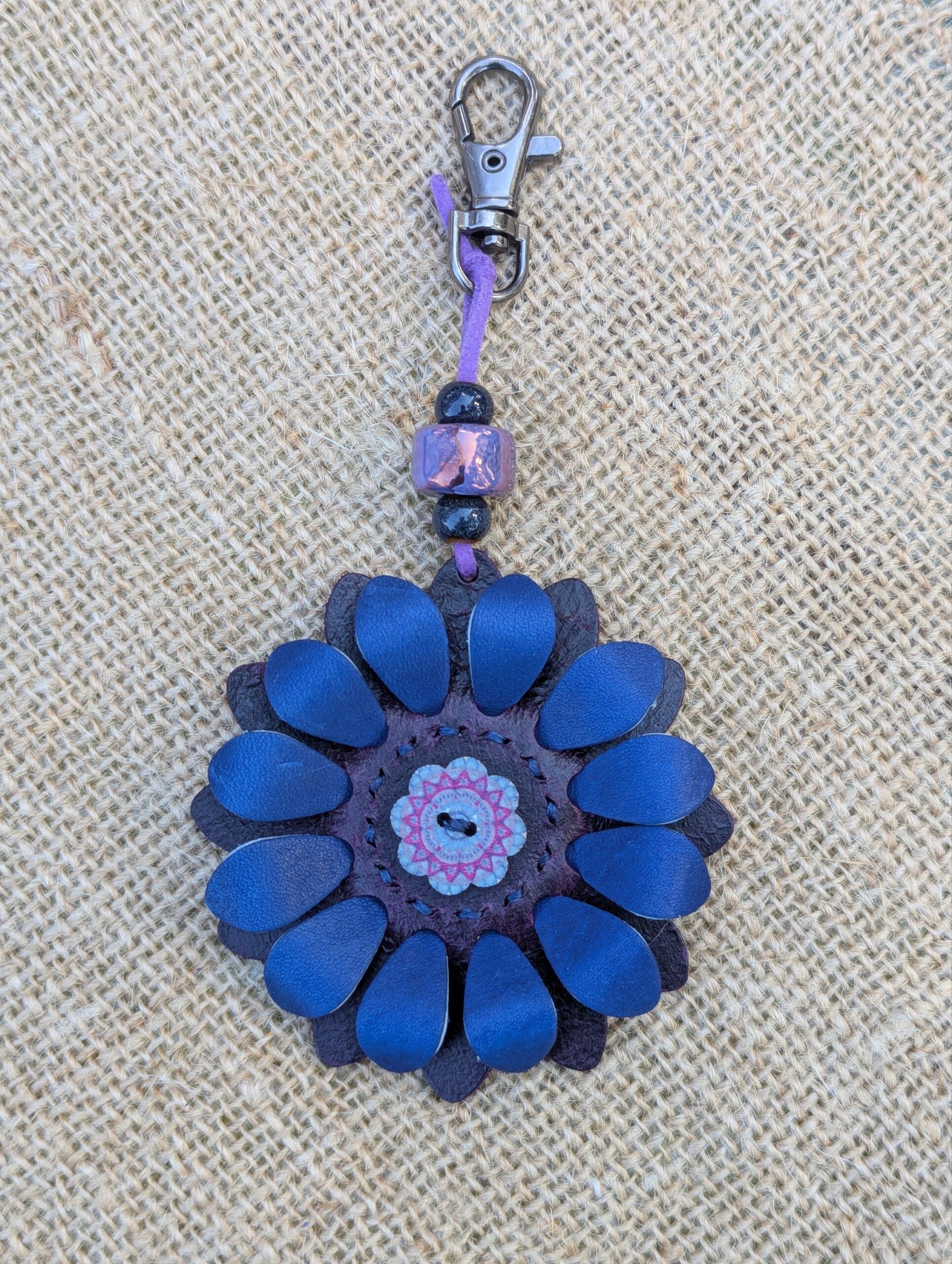 Flower Power Button Leather Purse Charm-#401