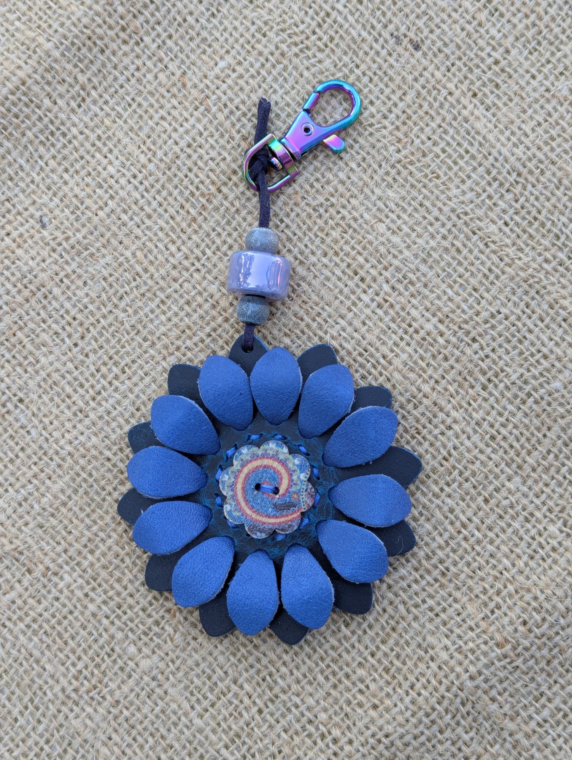 Flower Power Button Leather Purse Charm-#422
