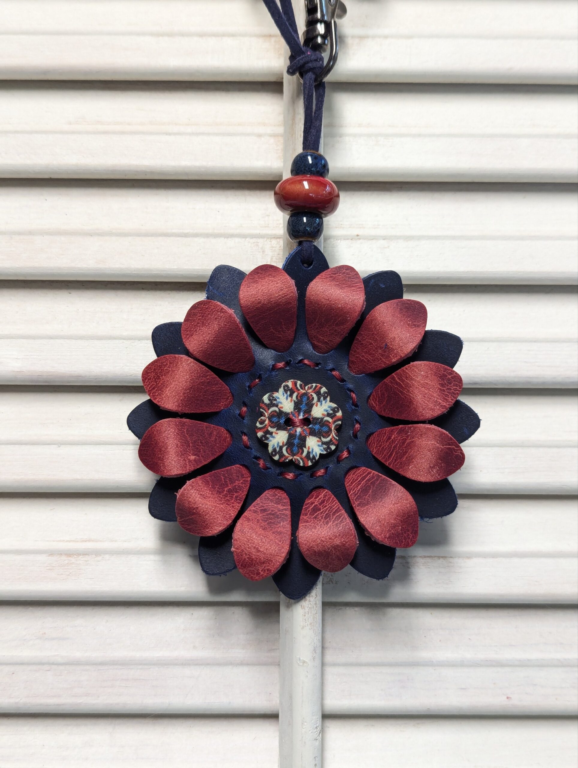 Flower Power Button Leather Purse Charm-#455