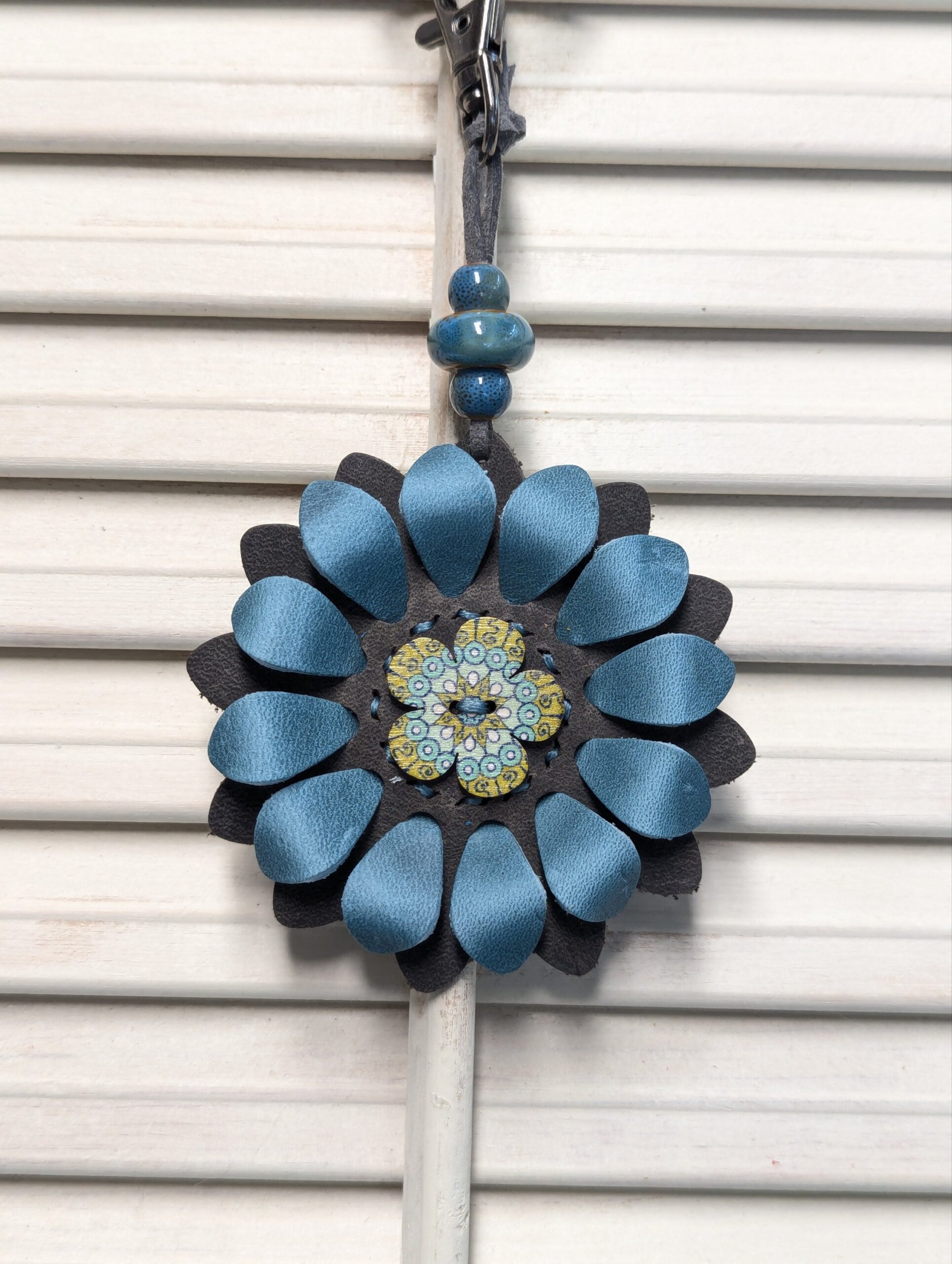 Flower Power Button Leather Purse Charm-#456