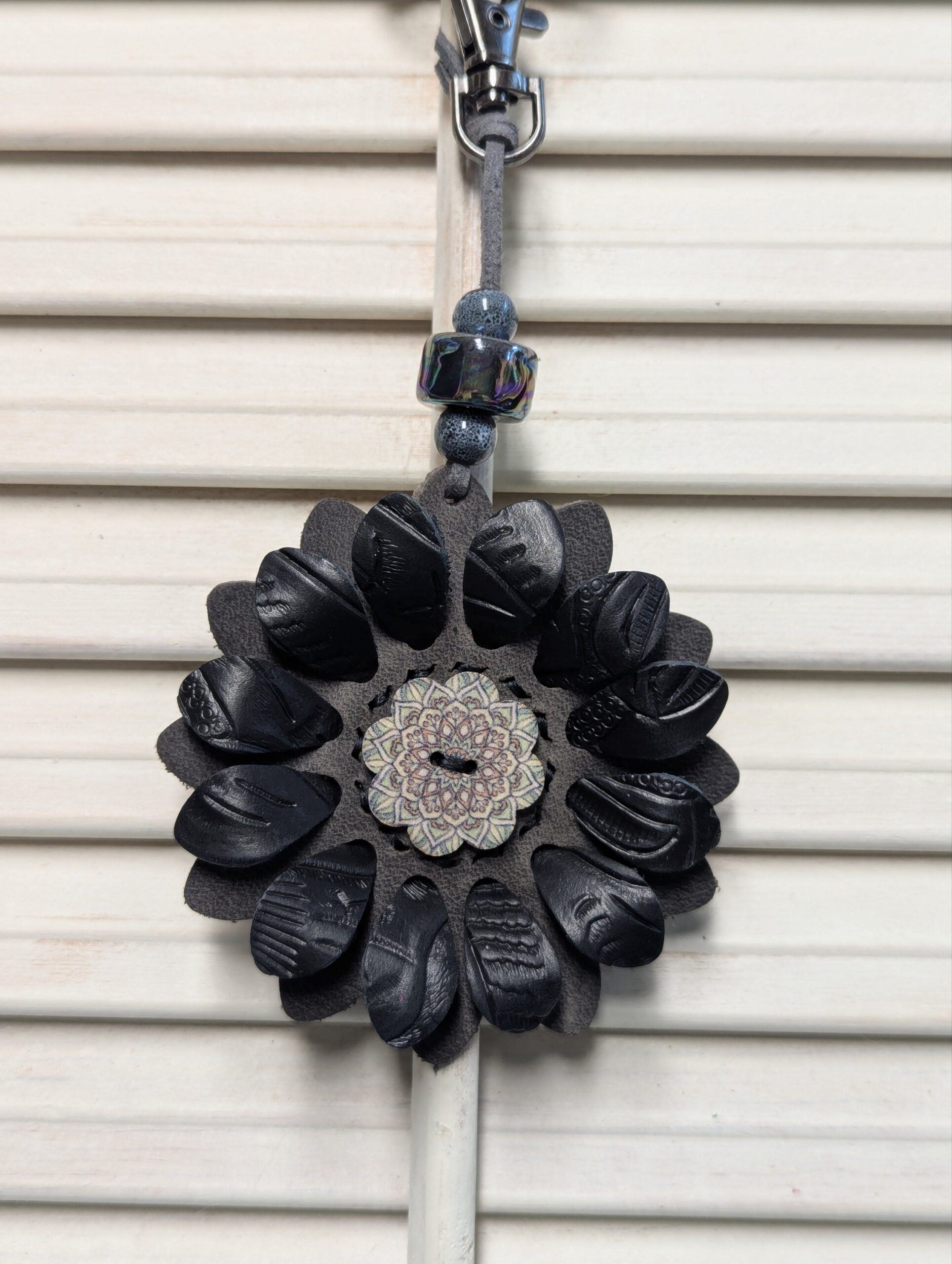 Flower Power Button Leather Purse Charm-#447