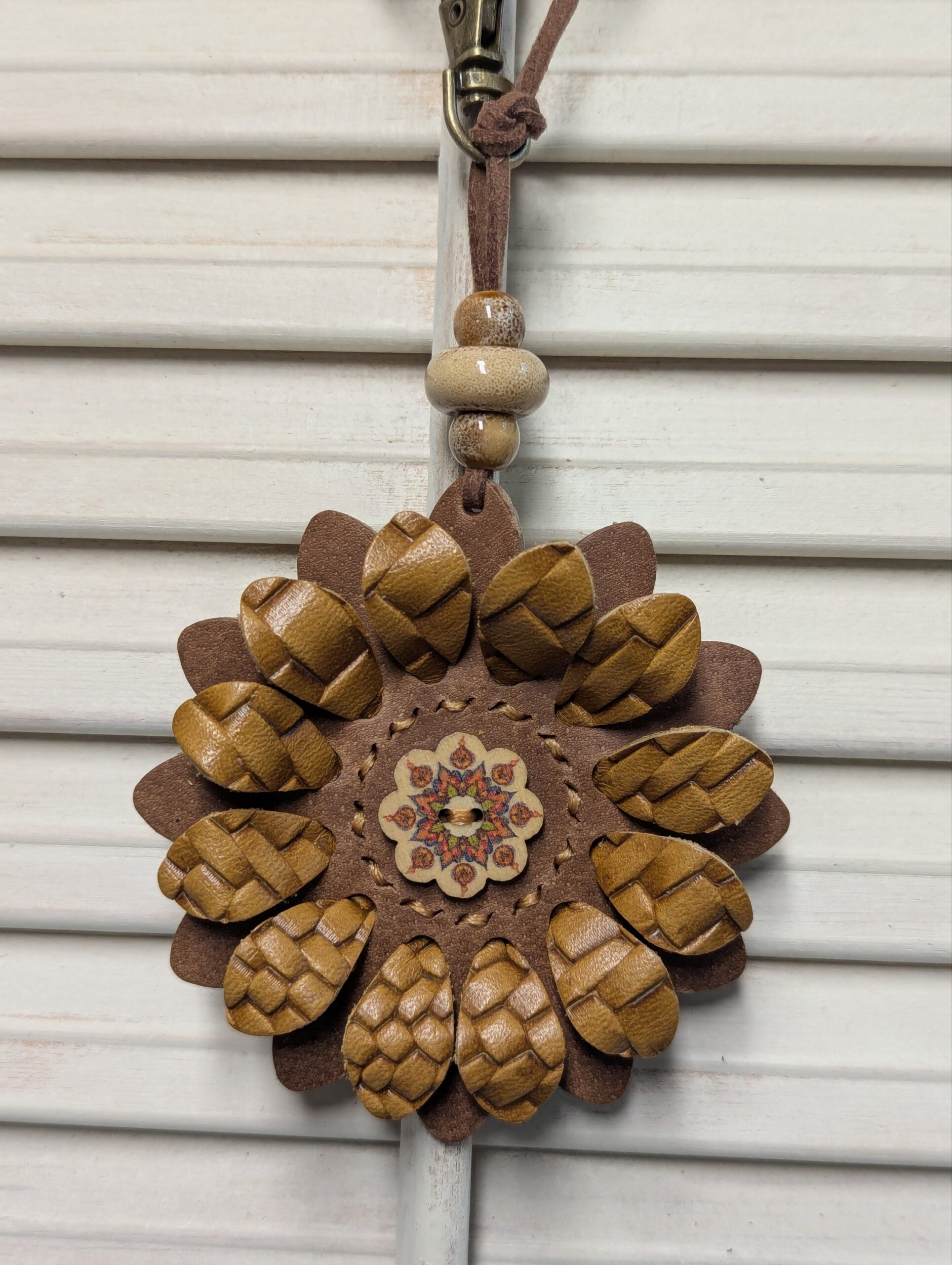 Flower Power Button Leather Purse Charm-#449